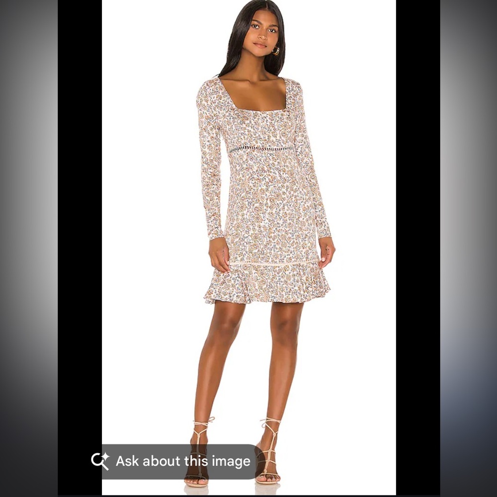 Free People Cream and Brown Floral Long Sleeve Dress
